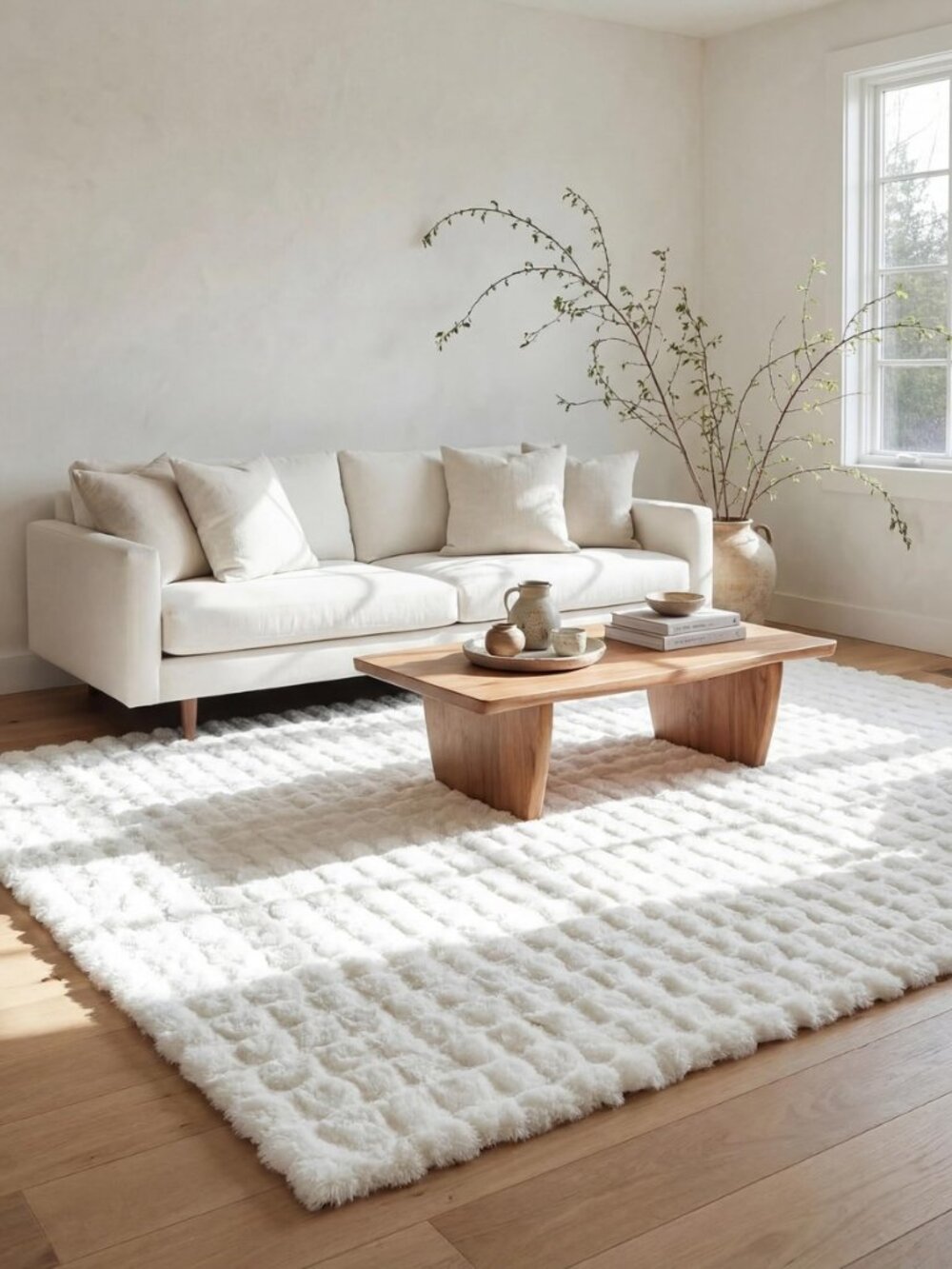 Jeni Off White Checkered Washable Area Rug, 5' x 8'